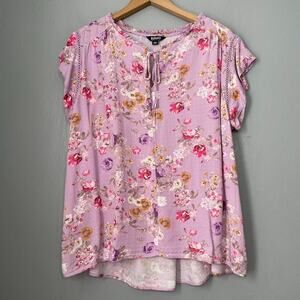 Buffalo David Bitton Top Womens Size Large Pansy Floral Purple Feminine Romantic